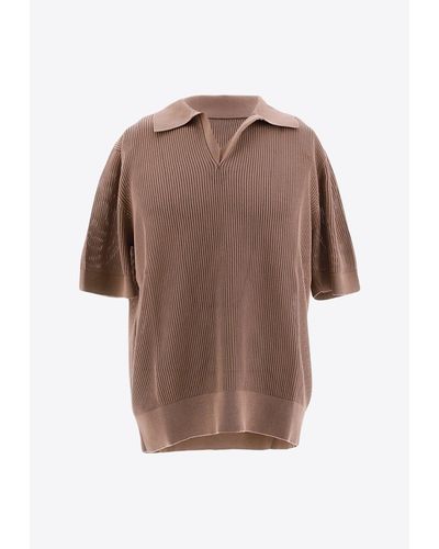 Dolce & Gabbana Openwork V-Neck Polo T-Shirt - Brown