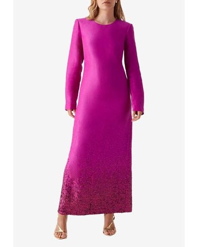 Aje. Reflection Sequin Trim Linen-blend Maxi Dress - Pink