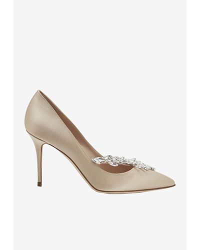 Manolo Blahnik Nadira 90 Crystal-Embellished Satin Pumps - White