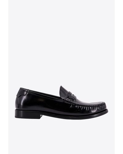 Saint Laurent Cassandre Logo Leather Loafers - Black