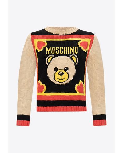 Moschino Intarsia Knit Teddy Bear Sweater - White
