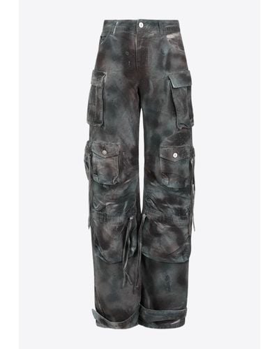 The Attico Fern Stained Camouflage Cargo Jeans - Grey