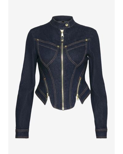 Versace Zip-Up Fitted Jacket - Blue