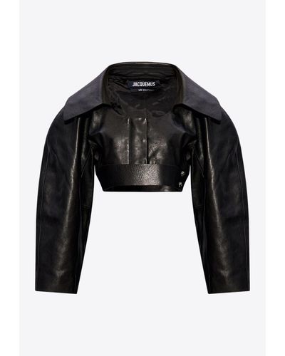 Jacquemus Obra Cropped Leather Jacket - Black