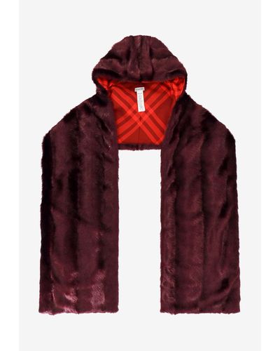 Burberry Faux Fur Hooded Scarf - Red