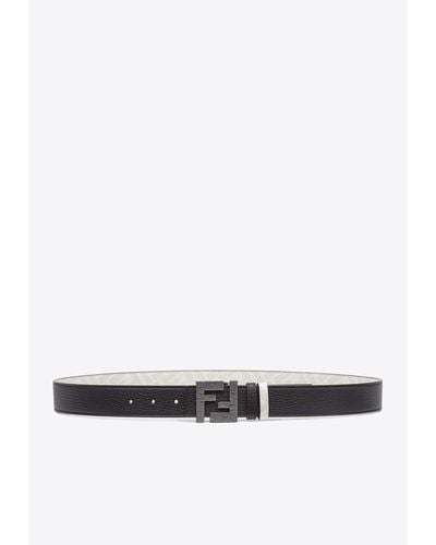 Fendi Logo Leather Reversible Belt - White