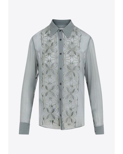 Dries Van Noten Chowy Embroidery Silk Shirt - Gray