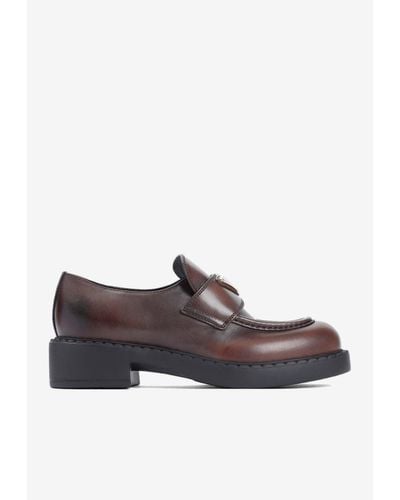 Prada Logo Leather Loafers - Brown
