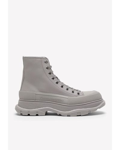 Alexander McQueen Tread Slick Leather High-top Sneakers - Gray