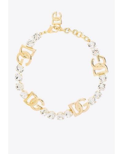 Dolce & Gabbana Dg Logo Choker Necklace With Rhinestone Embellishments - White