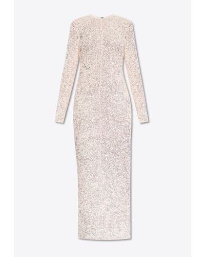 Ganni Open-Back Sequined Maxi Dress - White