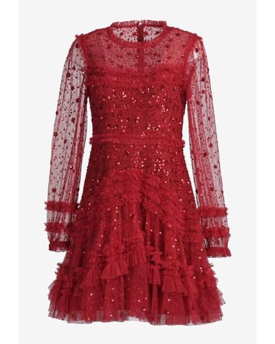 Needle & Thread Maybelle Sequined Mini Dress - Red
