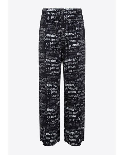 Balenciaga All-Over Logo Pajama Pants - Black