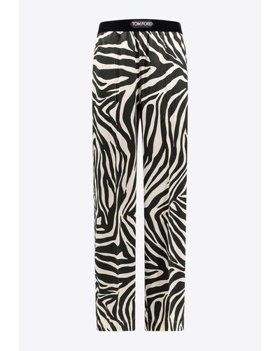 Tom Ford Zebra Print Silk Pajama Pants - White