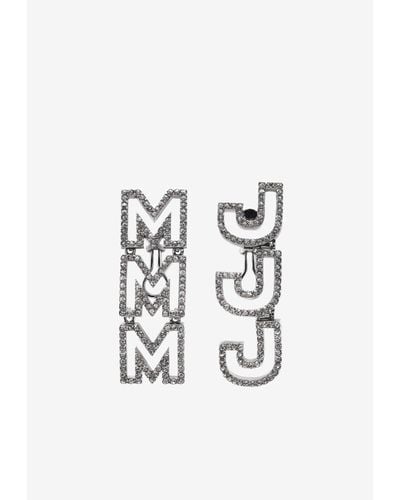 Marc Jacobs Mj Logo Crystal Drop Earrings - White