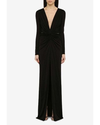 Costarellos Brienne Draped Silk-Blend Dress - Black