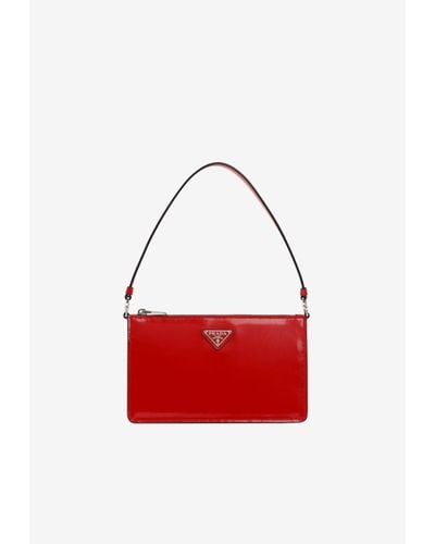 Prada Mini Shoulder Bag In Brushed Leather - Red