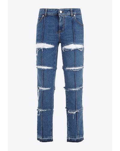 Alexander McQueen Low-Rise Distressed Jeans - Blue