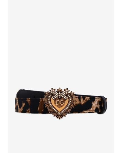 Dolce & Gabbana Jacquard Leopard Print Devotion Belt - Brown