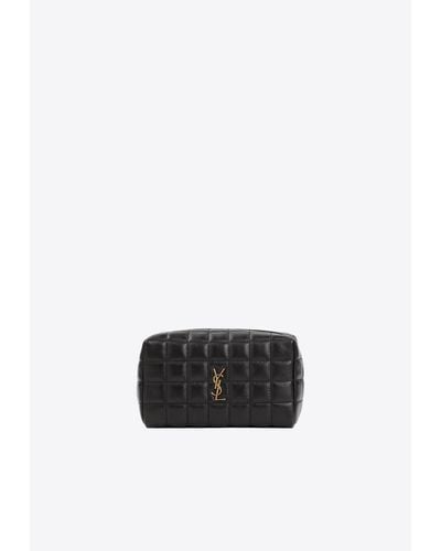 Saint Laurent Small Cassandre Quilted Leather Vanity Pouch - White