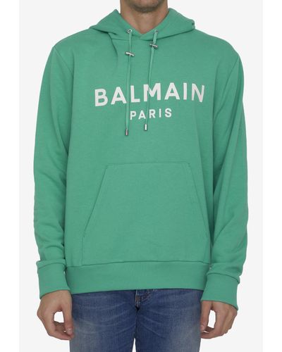 Balmain Logo Hooded Sweatshirt - Green