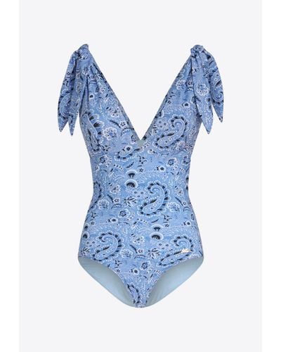 Etro V-Neck Floral Swimsuit - Blue