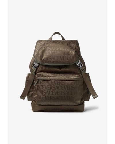 Versace All-Over Logo Jacquard Backpack - Brown