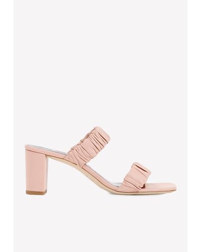 STAUD Frankie 50 Ruched Leather Sandals - Pink