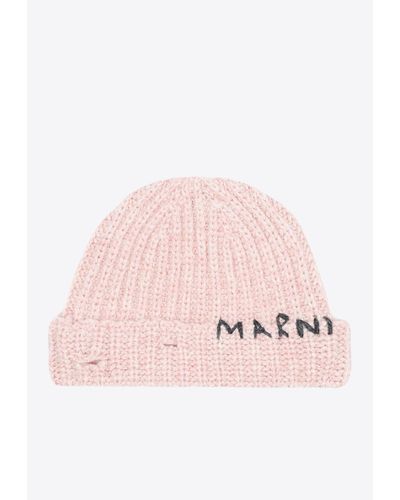 Marni Logo Wool-knit Beanie - Pink