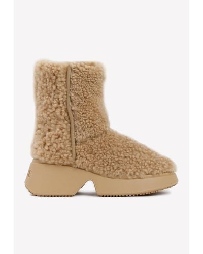 Loewe 70 Shearling Wedge Ankle Boots - Natural