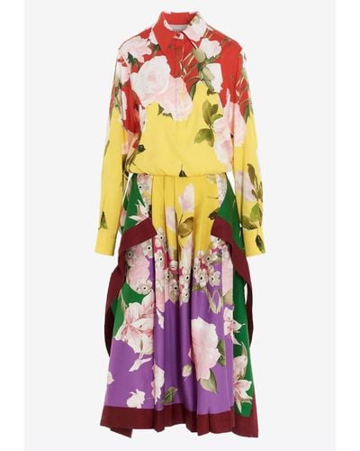 Valentino Flying Flowers Print Stretch Twill Midi Dress- delivery In 3-4 Weeks - Multicolour