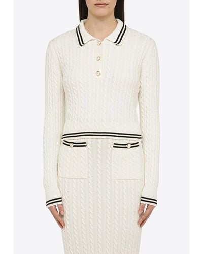 Alessandra Rich Cable-Knit Polo T-Shirt - White