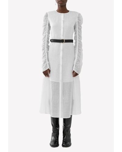 Chloé Ramie Long-Sleeved Midi Dress - White
