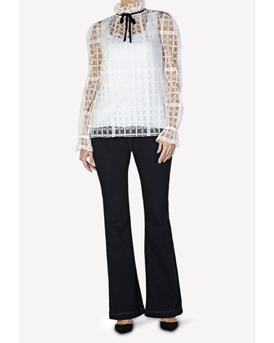 Philosophy Di Lorenzo Serafini Check Embroidered Blouse With Ruffled High-Neck - White
