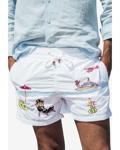 Les Canebiers Pampelonne Embroidered Swim Shorts - Blue