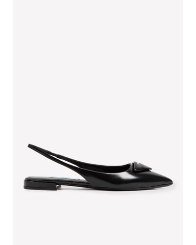 Prada Logo-appliqué Slingback Ballerina Flats - Black