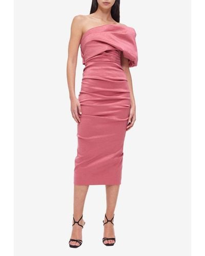 Rachel Gilbert Kat One-Shoulder Midi Dress - Pink