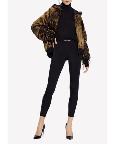 Tom Ford Shiny Technical Duchesse Ruched Hooded Jacket - Black