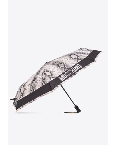 Moschino Logo Trim Snakeskin Print Umbrella - Gray