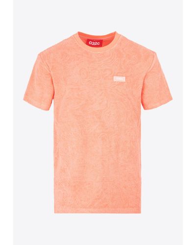 032c Logo Label Crewneck T-shirt In Textured Cotton - Pink