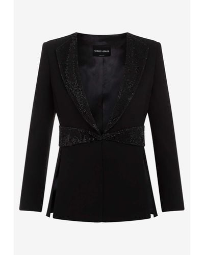 Giorgio Armani Crystal-Embellished Tailored Blazer - Black