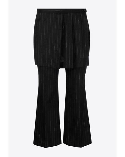 MSGM Pinstripe Pants With Skirt Overlay - Black