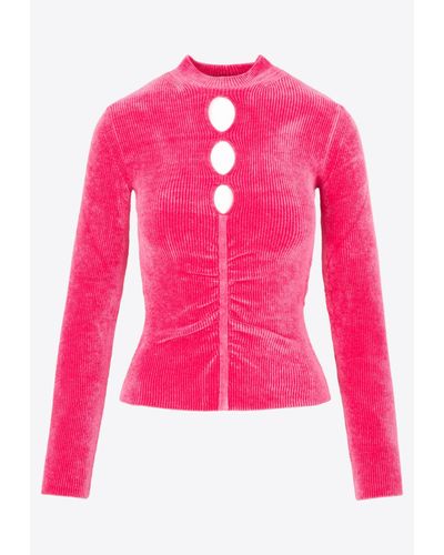 MSGM Pop Chenille Knit Top With Cut-out Details - Pink