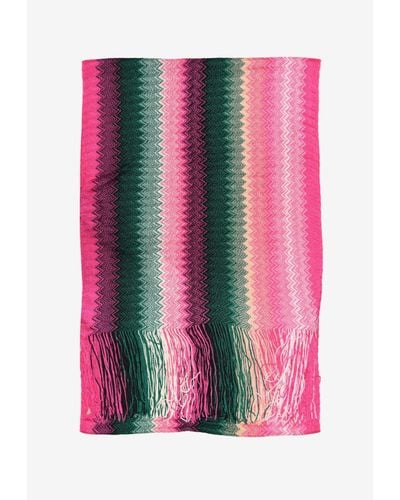 Missoni Zigzag Knit Fringed Scarf - Pink