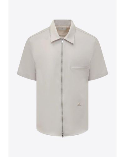 Courreges Short-Sleeved Zip-Up Shirt - White