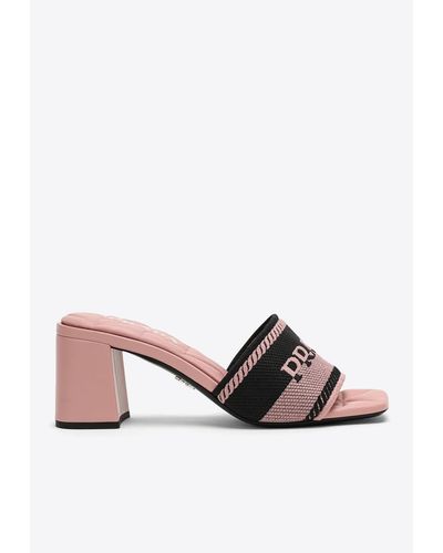 Prada 65 Logo Block Heels Sandals - Pink
