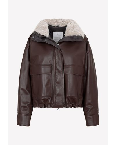 Brunello Cucinelli Fur Collar Leather Jacket - Brown