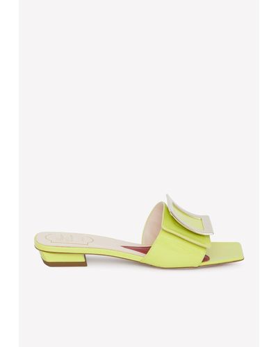 Roger Vivier Metal Buckle Leather Slides - Yellow