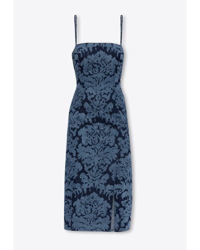Alexander McQueen Damask Jacquard Denim Midi Dress - Blue