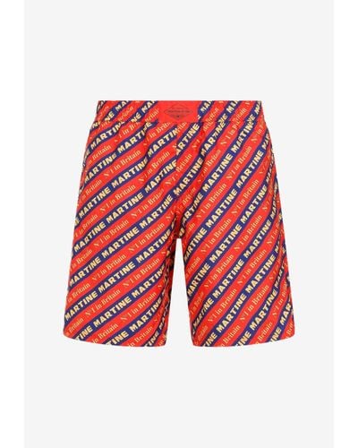 Martine Rose All-Over Logo Shorts - Red